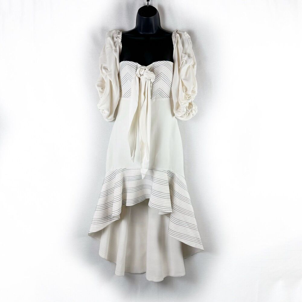 Alexis Zuki White Off Shoulder Puff Sleeve High Low Midi Dress Small - Picture 2 of 8